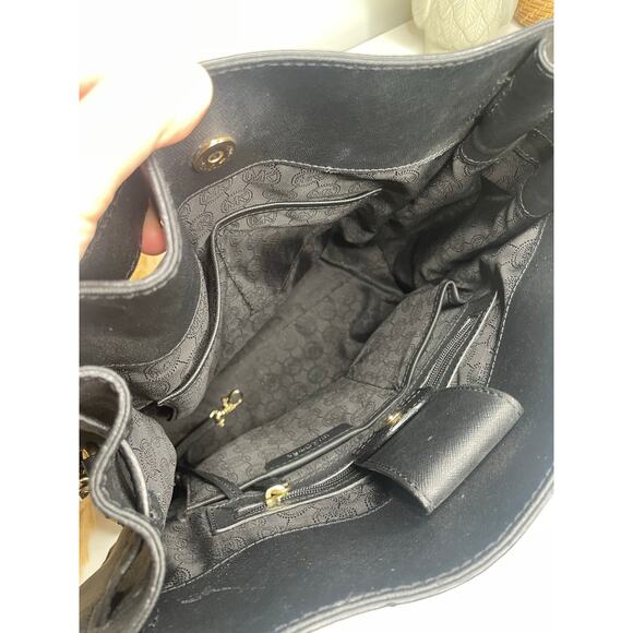 Michael Kors Hamilton Black Leather Satchel Shoulder Bag Tote Bag Gold Chain - Picture 13 of 13